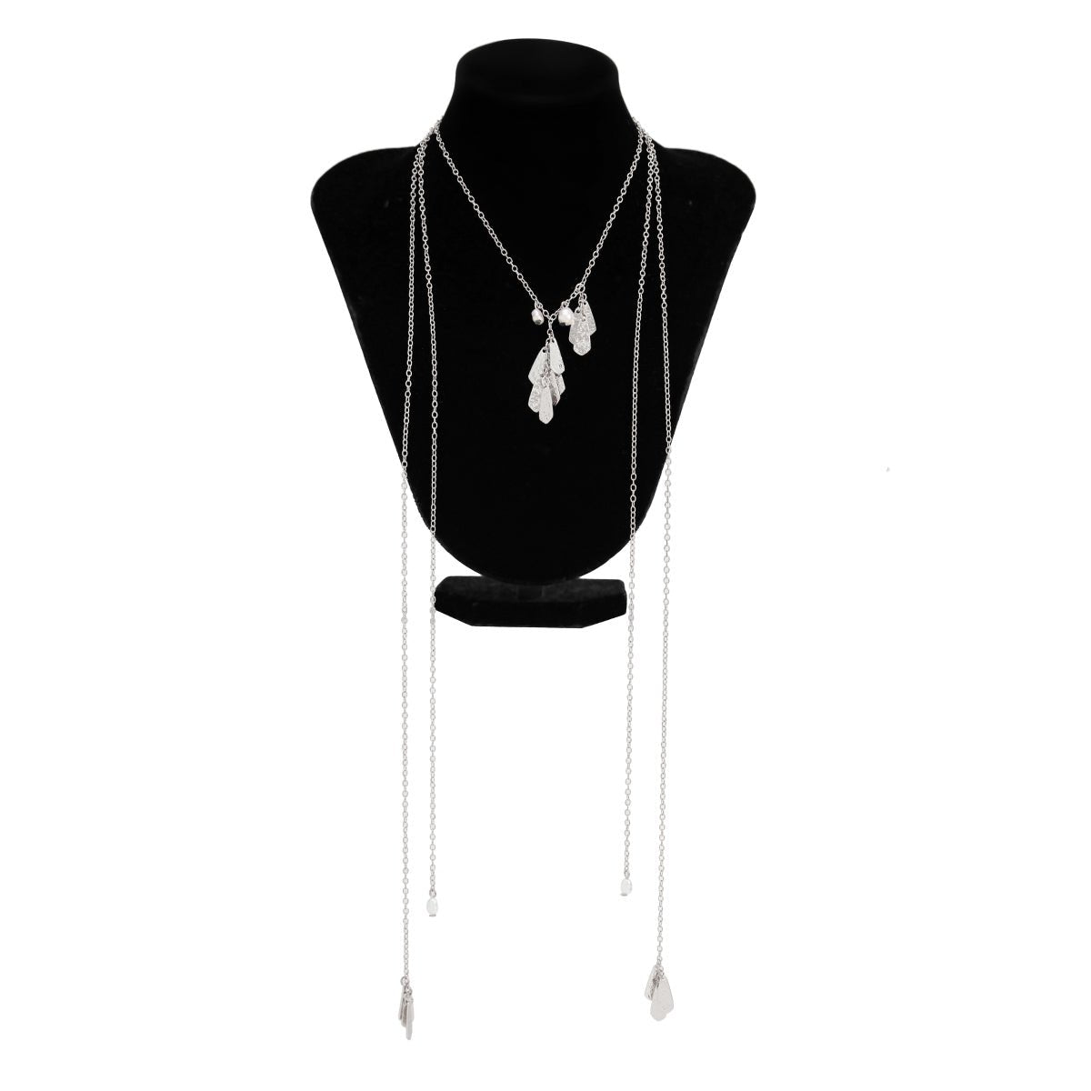 Geometric Pearl Pleated Waterdrop Charm Long Chain Necklace - ArtGalleryZen