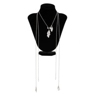 Thumbnail for Geometric Pearl Pleated Waterdrop Charm Long Chain Necklace - ArtGalleryZen