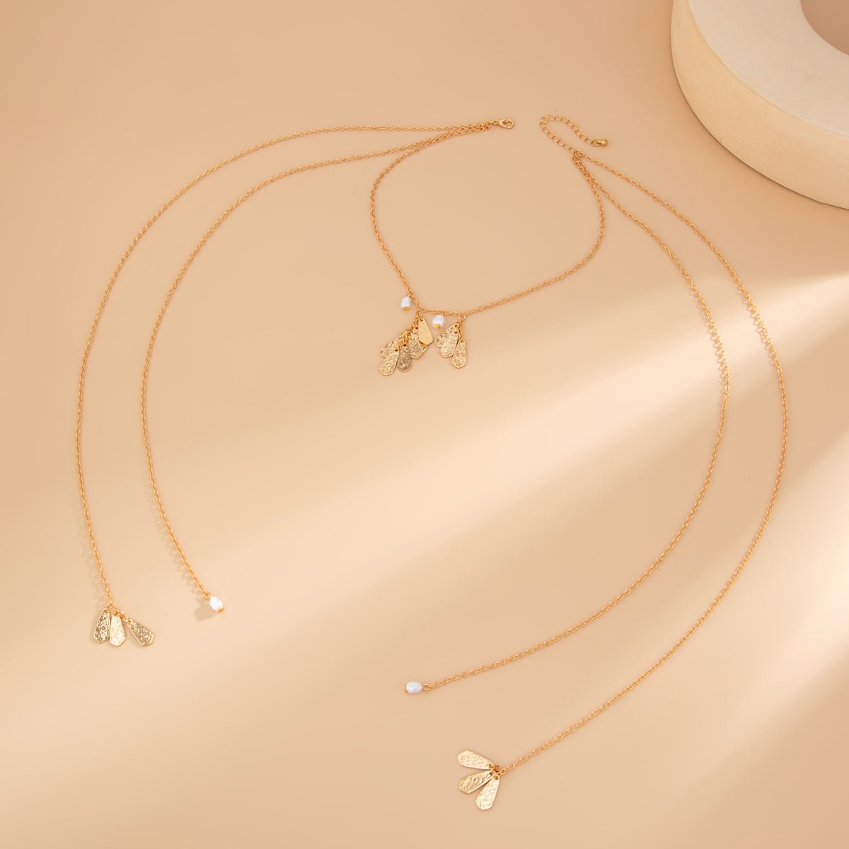 Geometric Pearl Pleated Waterdrop Charm Long Chain Necklace - ArtGalleryZen