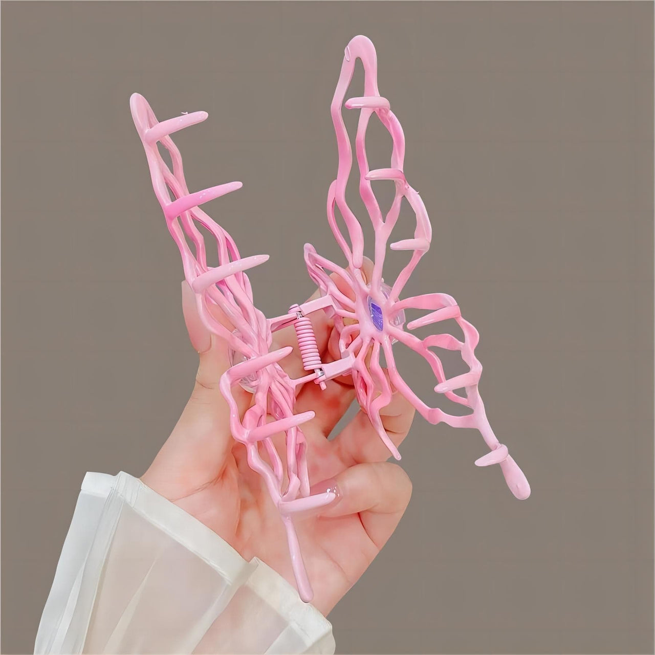 Geometric Pink Hollow Butterfly Chignon Claw Clip Hair Clip - ArtGalleryZen