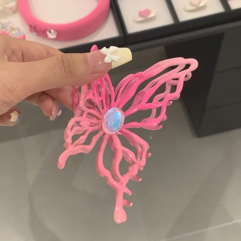 Geometric Pink Hollow Butterfly Chignon Claw Clip Hair Clip - ArtGalleryZen