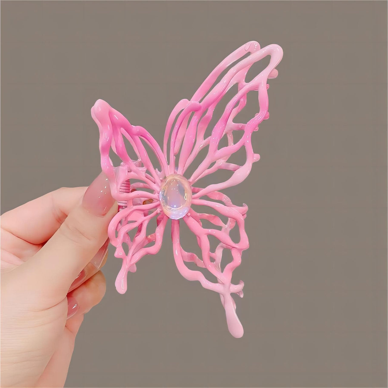 Geometric Pink Hollow Butterfly Chignon Claw Clip Hair Clip - ArtGalleryZen