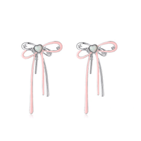 Thumbnail for Geometric Pink Ribbon Dangle Earrings - ArtGalleryZen