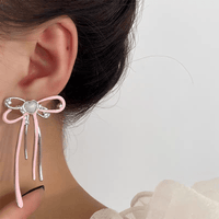 Thumbnail for Geometric Pink Ribbon Dangle Earrings - ArtGalleryZen