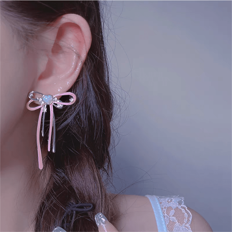 Geometric Pink Ribbon Dangle Earrings - ArtGalleryZen