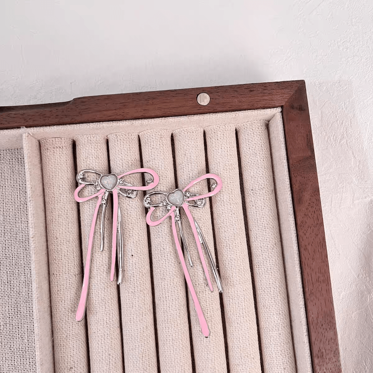 Geometric Pink Ribbon Dangle Earrings - ArtGalleryZen