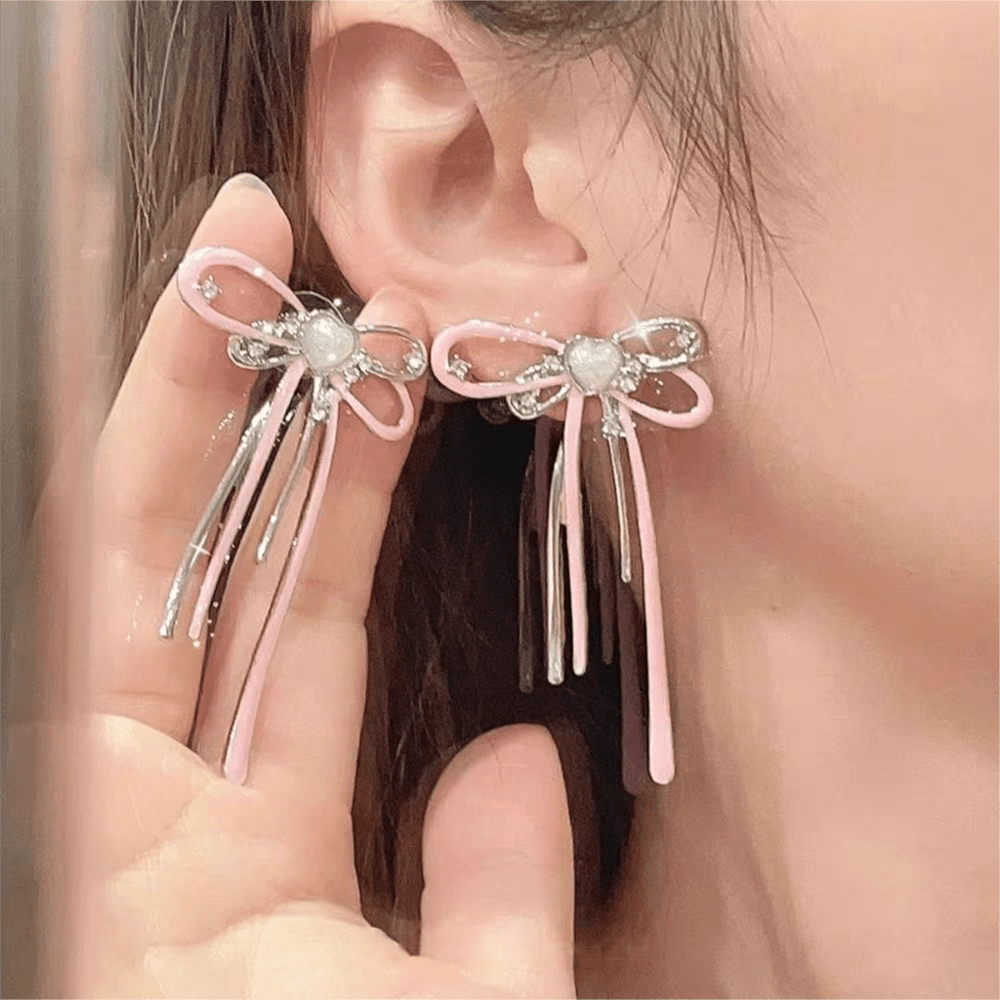 Geometric Pink Ribbon Dangle Earrings - ArtGalleryZen