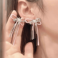 Thumbnail for Geometric Pink Ribbon Dangle Earrings - ArtGalleryZen