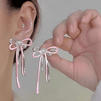 Thumbnail for Geometric Pink Ribbon Dangle Earrings - ArtGalleryZen