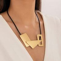 Thumbnail for Geometric PU Leather Hollow Square Triangle Patchwork Necklace