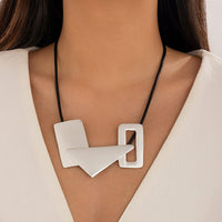 Thumbnail for Geometric PU Leather Hollow Square Triangle Patchwork Necklace