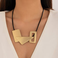 Thumbnail for Geometric PU Leather Hollow Square Triangle Patchwork Necklace