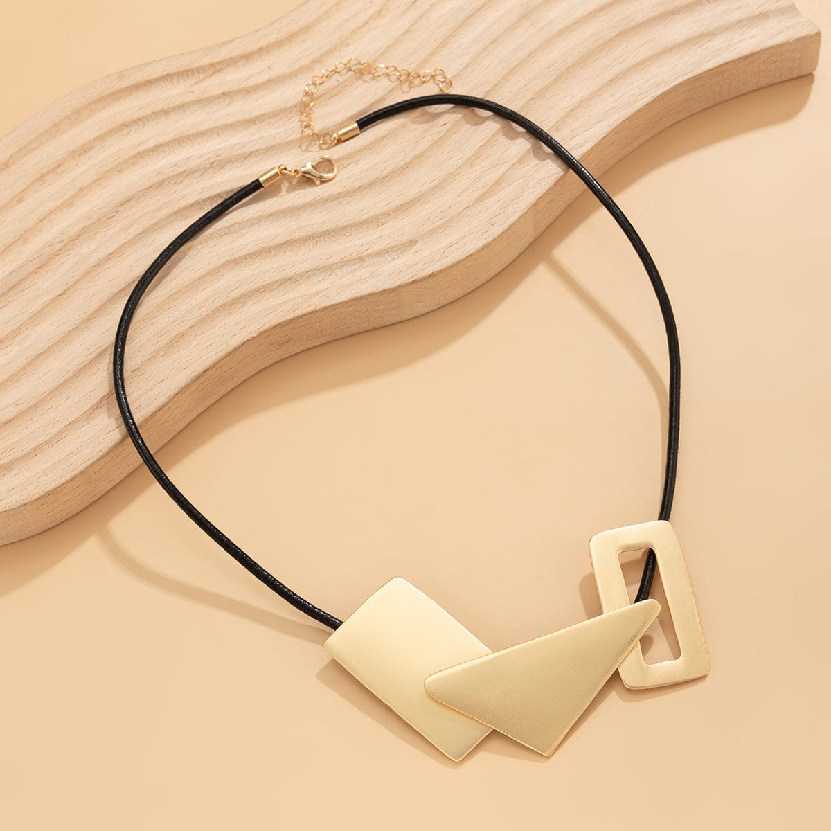 Geometric PU Leather Hollow Square Triangle Patchwork Necklace