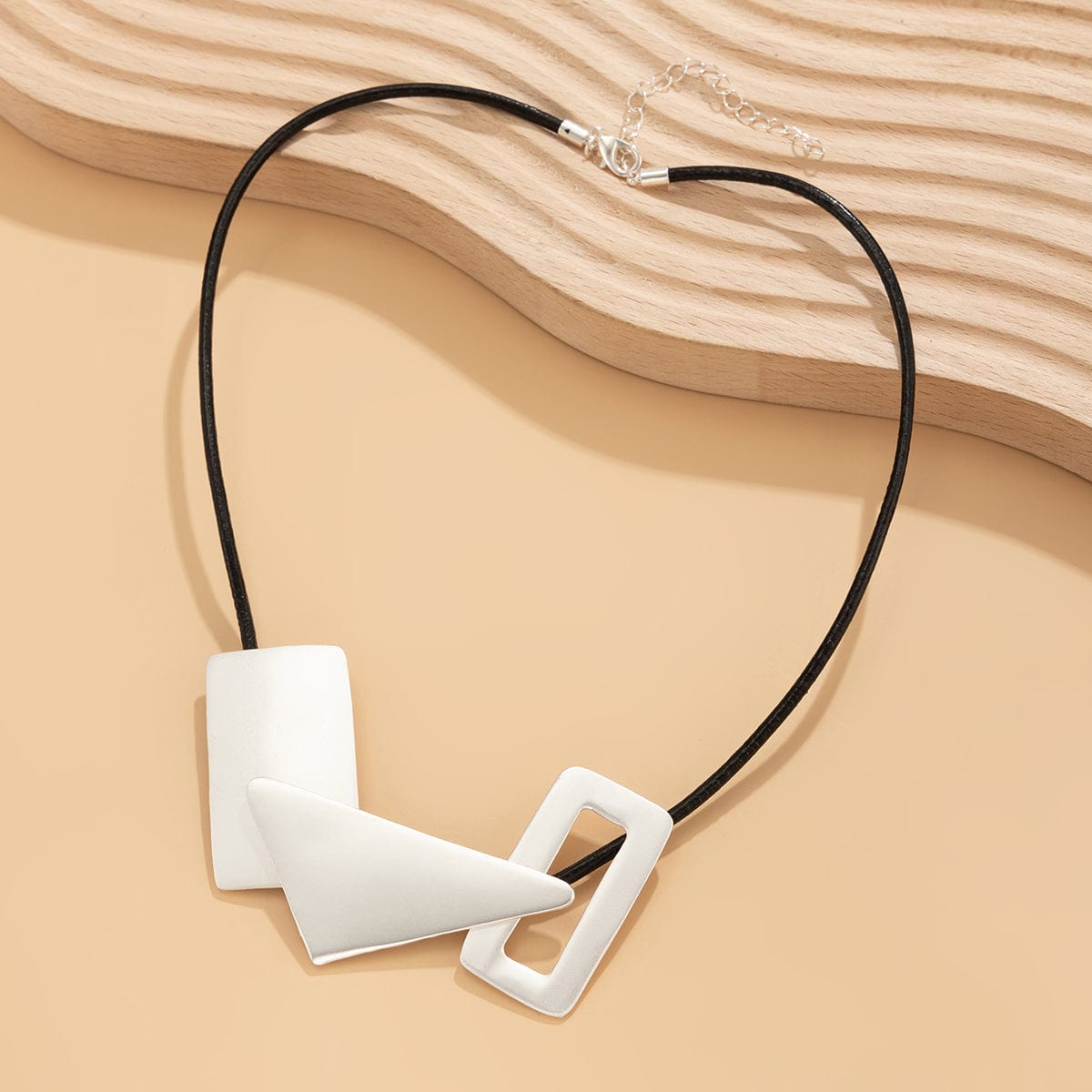 Geometric PU Leather Hollow Square Triangle Patchwork Necklace