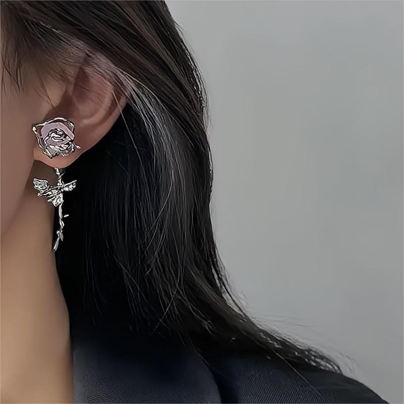 Geometric Purple Agate Rose Earrings - ArtGalleryZen