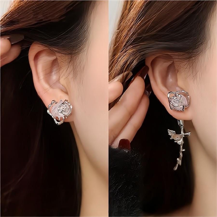 Geometric Purple Agate Rose Earrings - ArtGalleryZen