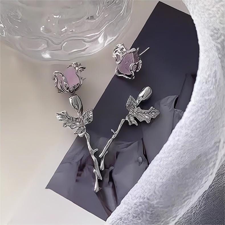 Geometric Purple Agate Rose Earrings - ArtGalleryZen