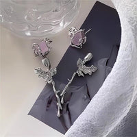 Thumbnail for Geometric Purple Agate Rose Earrings - ArtGalleryZen