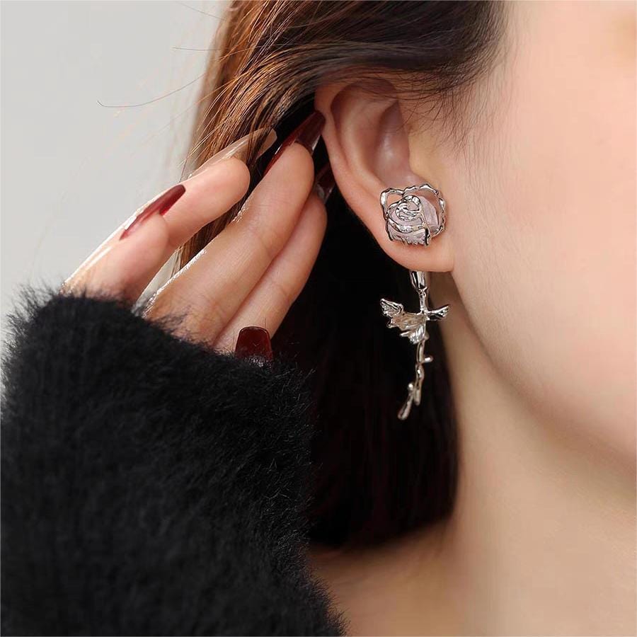 Geometric Purple Agate Rose Earrings - ArtGalleryZen