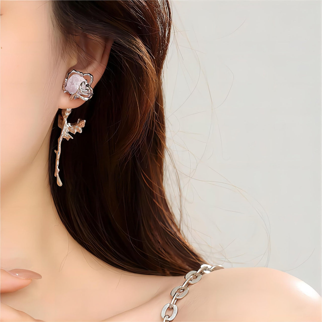 Geometric Purple Agate Rose Earrings - ArtGalleryZen