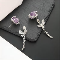 Thumbnail for Geometric Purple Agate Rose Earrings - ArtGalleryZen