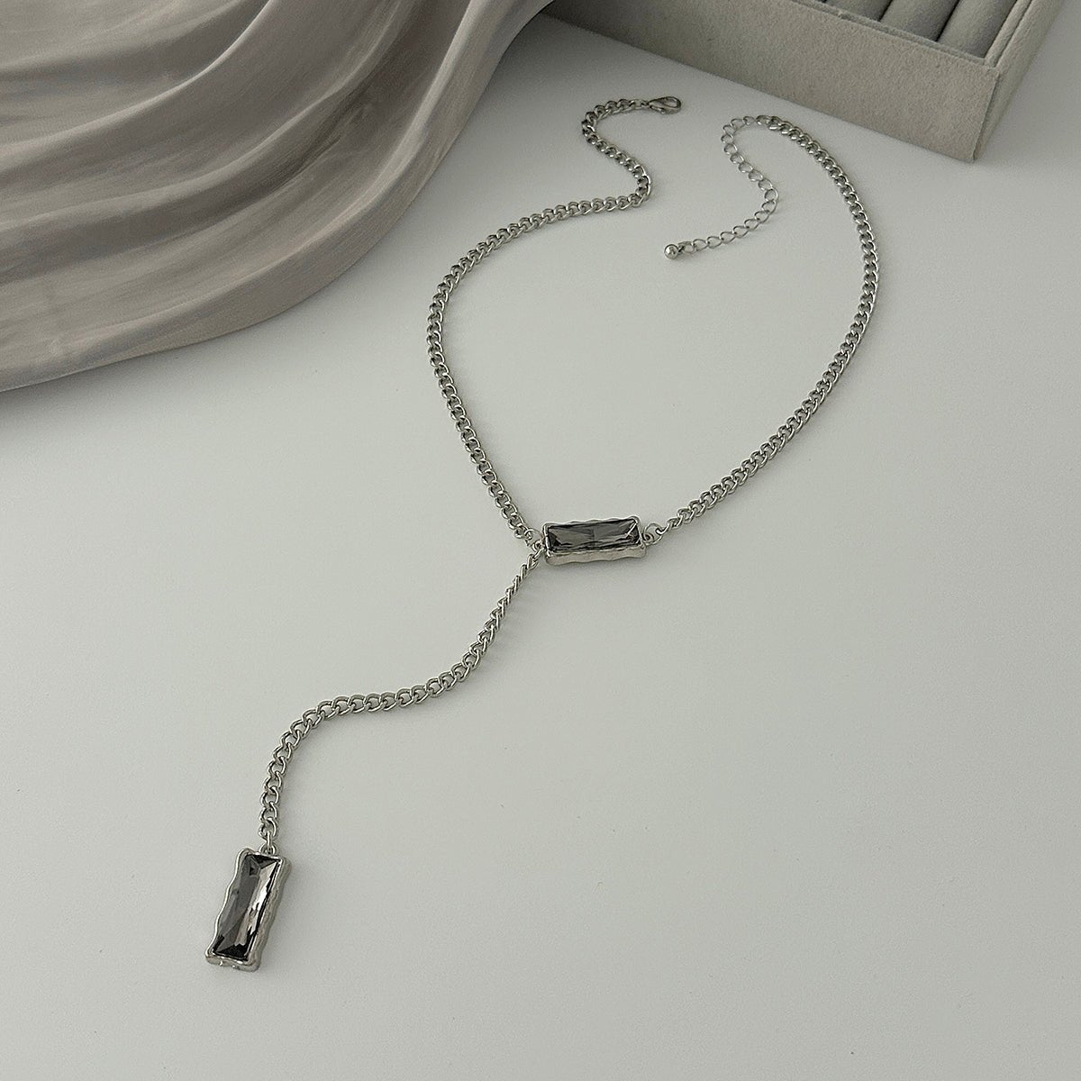 Geometric Rhinestone Charm Y Necklace - ArtGalleryZen