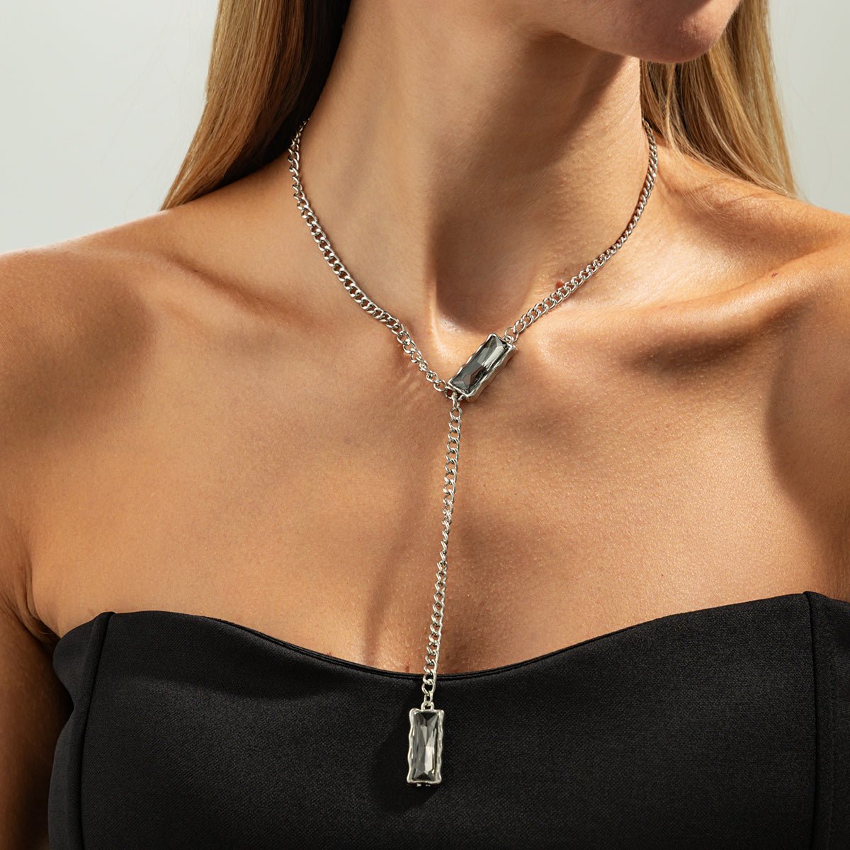 Geometric Rhinestone Charm Y Necklace - ArtGalleryZen