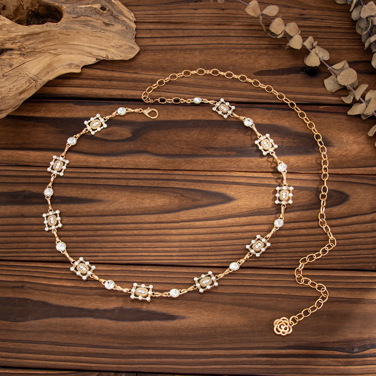 Geometric Rhinestone Inlaid Hollow Square Waist Chain - ArtGalleryZen