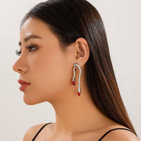 Thumbnail for Geometric Silver Plated Red Crystal Flow Lava Earrings