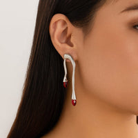 Thumbnail for Geometric Silver Plated Red Crystal Flow Lava Earrings