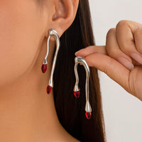 Thumbnail for Geometric Silver Plated Red Crystal Flow Lava Earrings