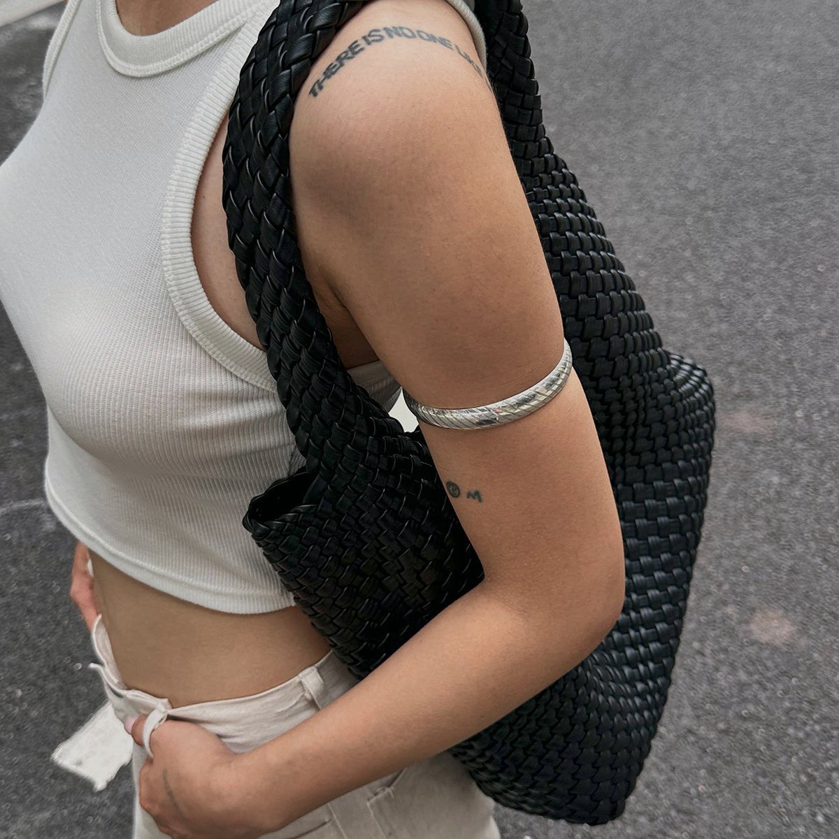 Geometric Silver Plated Striped Arm Cuff - ArtGalleryZen