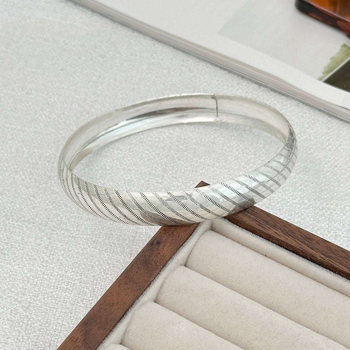 Geometric Silver Plated Striped Arm Cuff - ArtGalleryZen