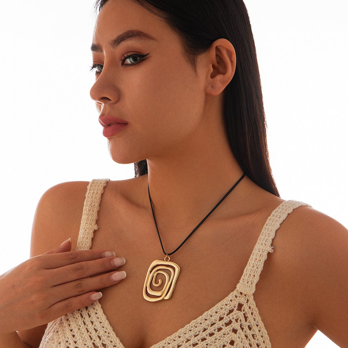 Geometric Spiral Square Wax Cord String Necklace - ArtGalleryZen