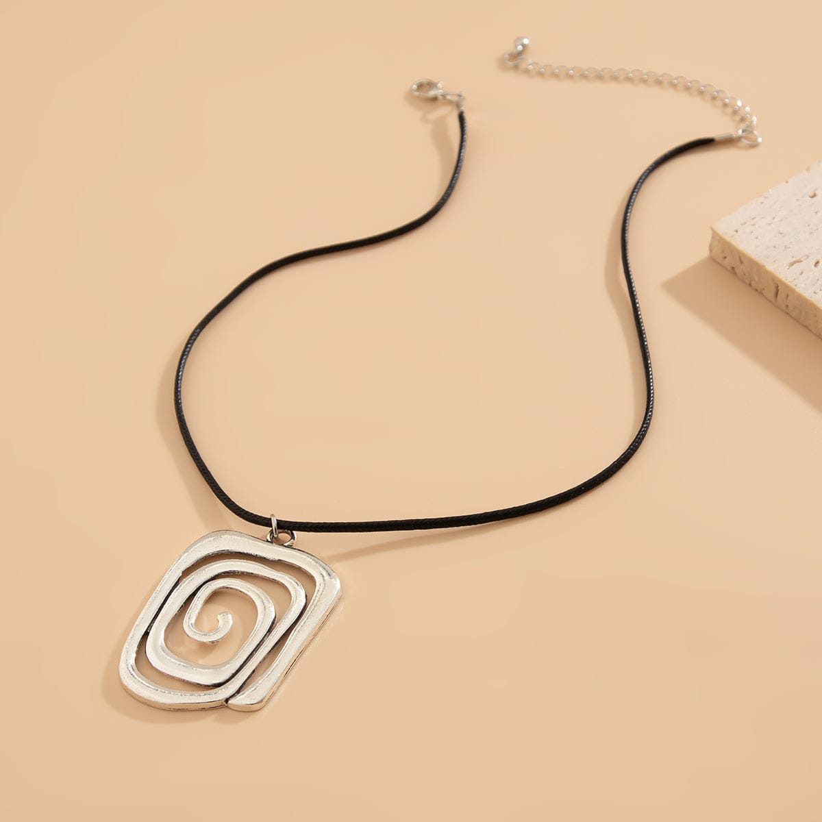 Geometric Spiral Square Wax Cord String Necklace - ArtGalleryZen