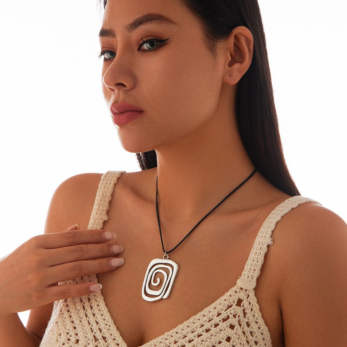 Geometric Spiral Square Wax Cord String Necklace