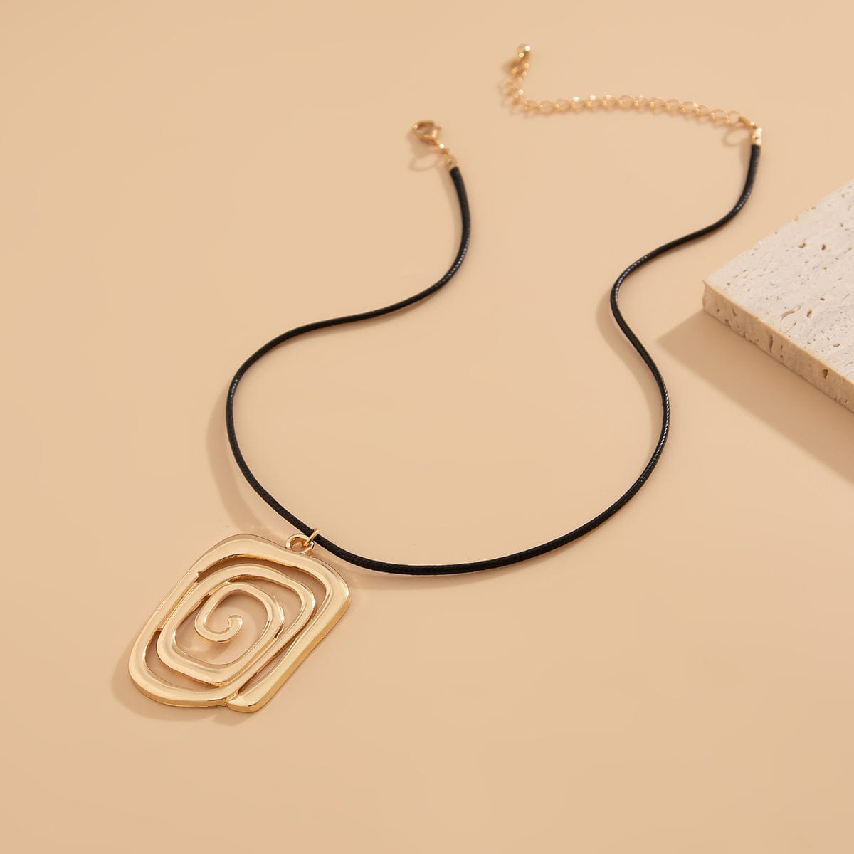 Geometric Spiral Square Wax Cord String Necklace