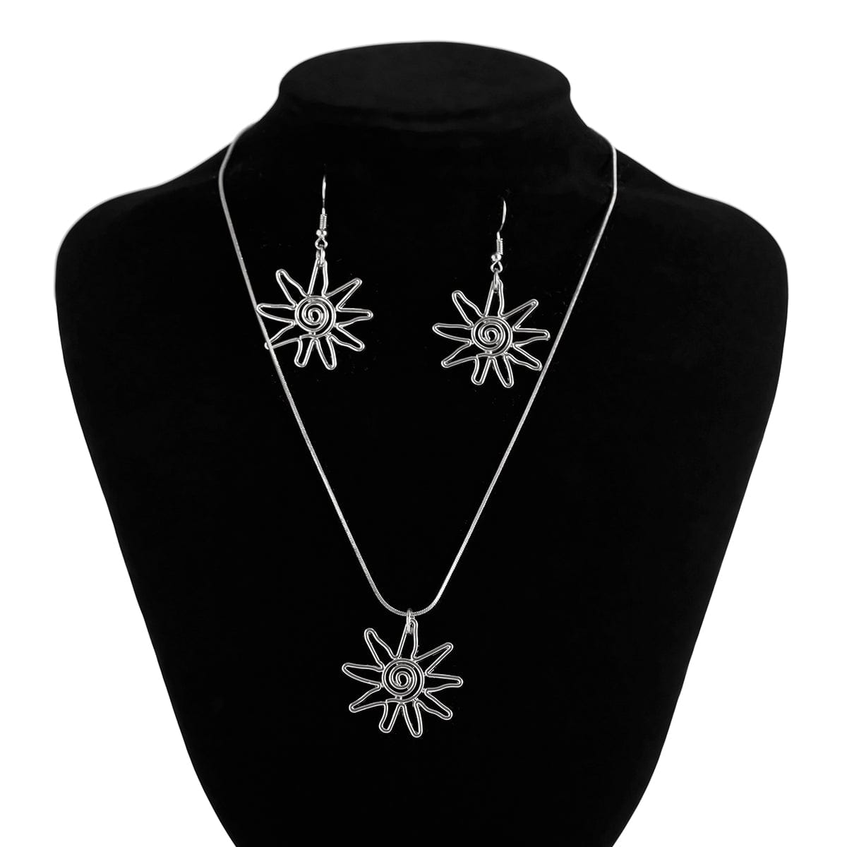 Geometric Spiral Sun Pendant Earrings Necklace Set