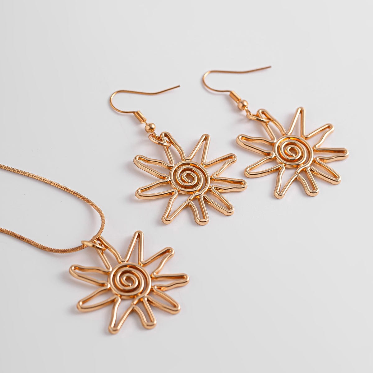 Geometric Spiral Sun Pendant Earrings Necklace Set