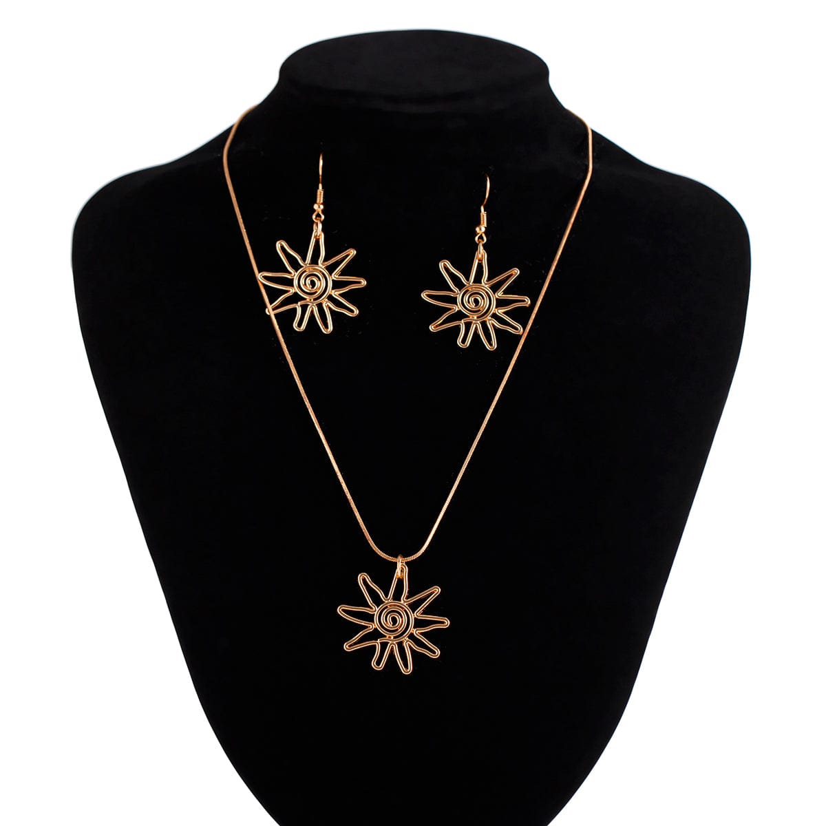 Geometric Spiral Sun Pendant Earrings Necklace Set