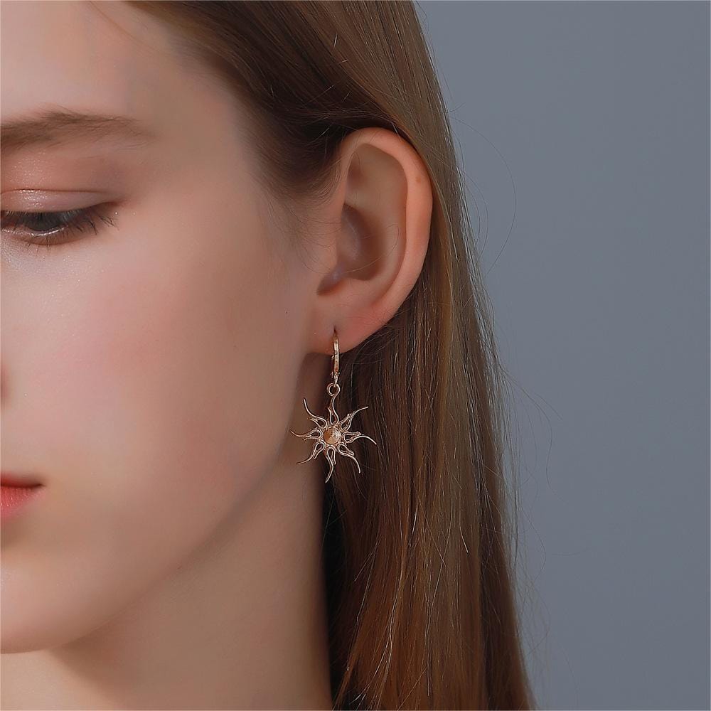 Geometric Star Moon Phase Dangle Earrings - ArtGalleryZen
