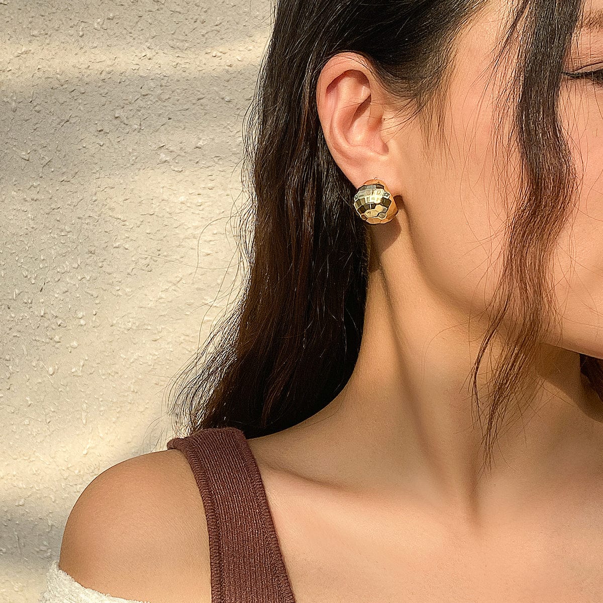 Geometric Textured Cut Surface C Shaped Earrings - ArtGalleryZen