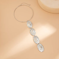 Thumbnail for Geometric Textured Irregular Oval Disk Charm Collar Choker Y Necklace - ArtGalleryZen