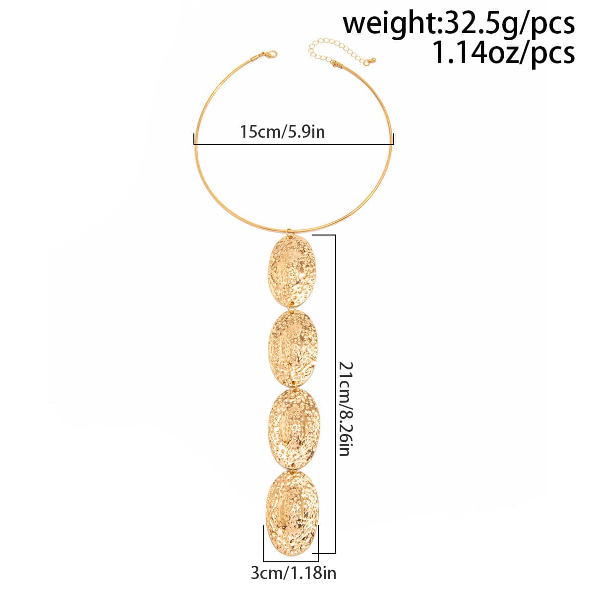 Geometric Textured Irregular Oval Disk Charm Collar Choker Y Necklace - ArtGalleryZen