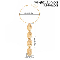 Thumbnail for Geometric Textured Irregular Oval Disk Charm Collar Choker Y Necklace - ArtGalleryZen