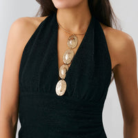 Thumbnail for Geometric Textured Irregular Oval Disk Charm Collar Choker Y Necklace - ArtGalleryZen