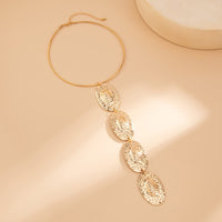 Thumbnail for Geometric Textured Irregular Oval Disk Charm Collar Choker Y Necklace - ArtGalleryZen