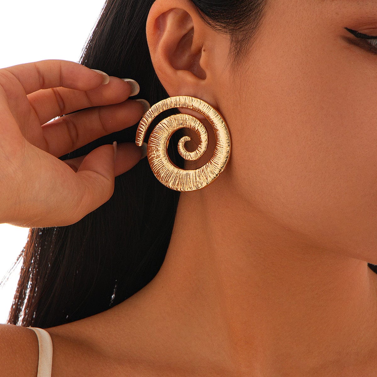 Geometric Textured Spiral Stud Earrings