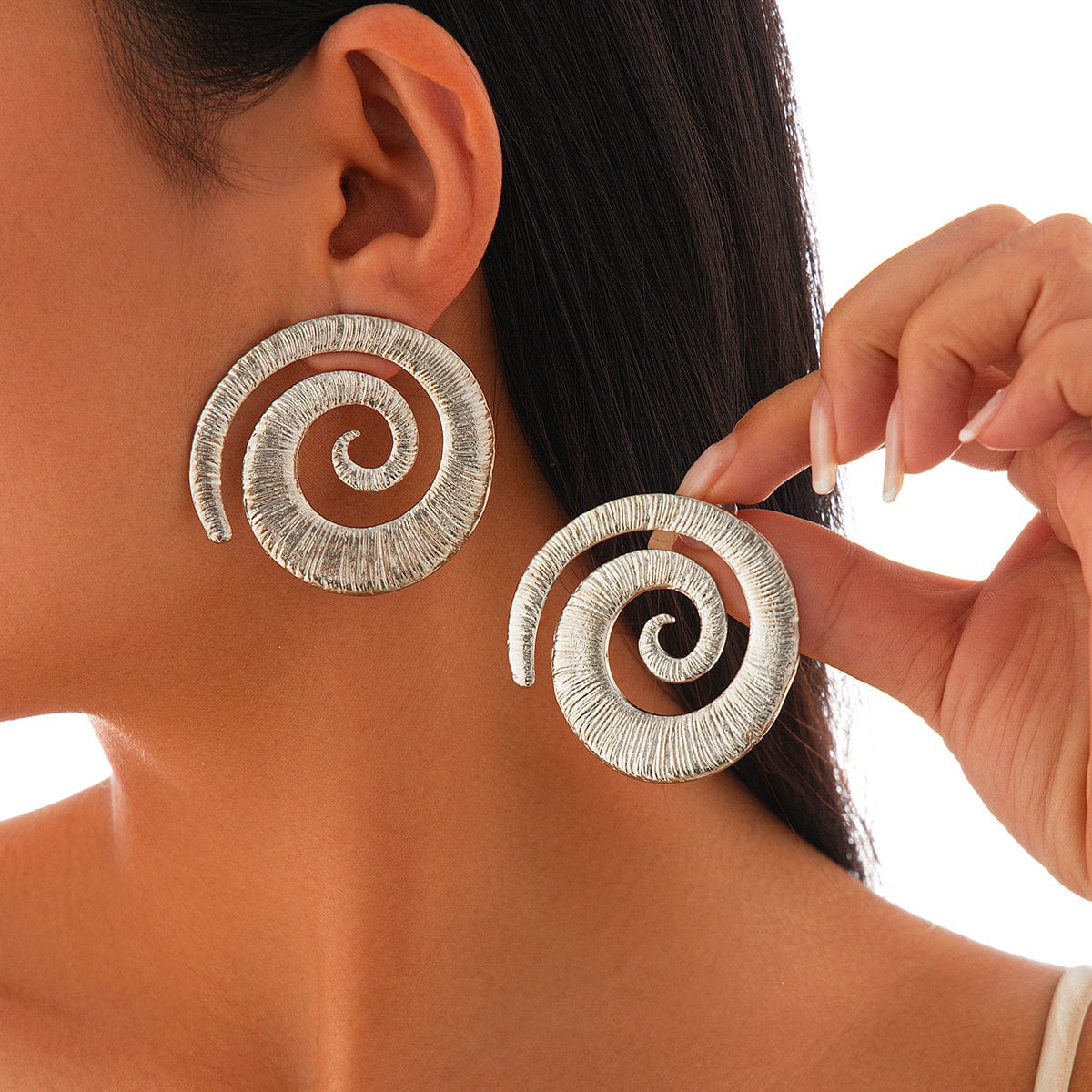 Geometric Textured Spiral Stud Earrings