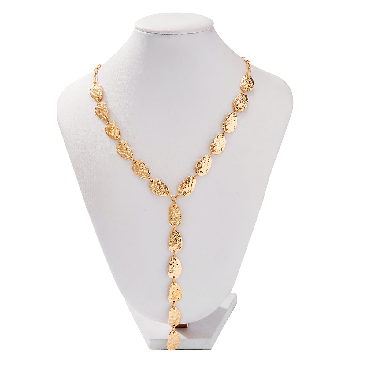 Geometric Textured Waterdrop Y Necklace - ArtGalleryZen